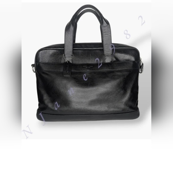 Coach Handbags - Coach Hampton F54801 Black Leather Briefcase Laptop Crossbody Bag Business Tote